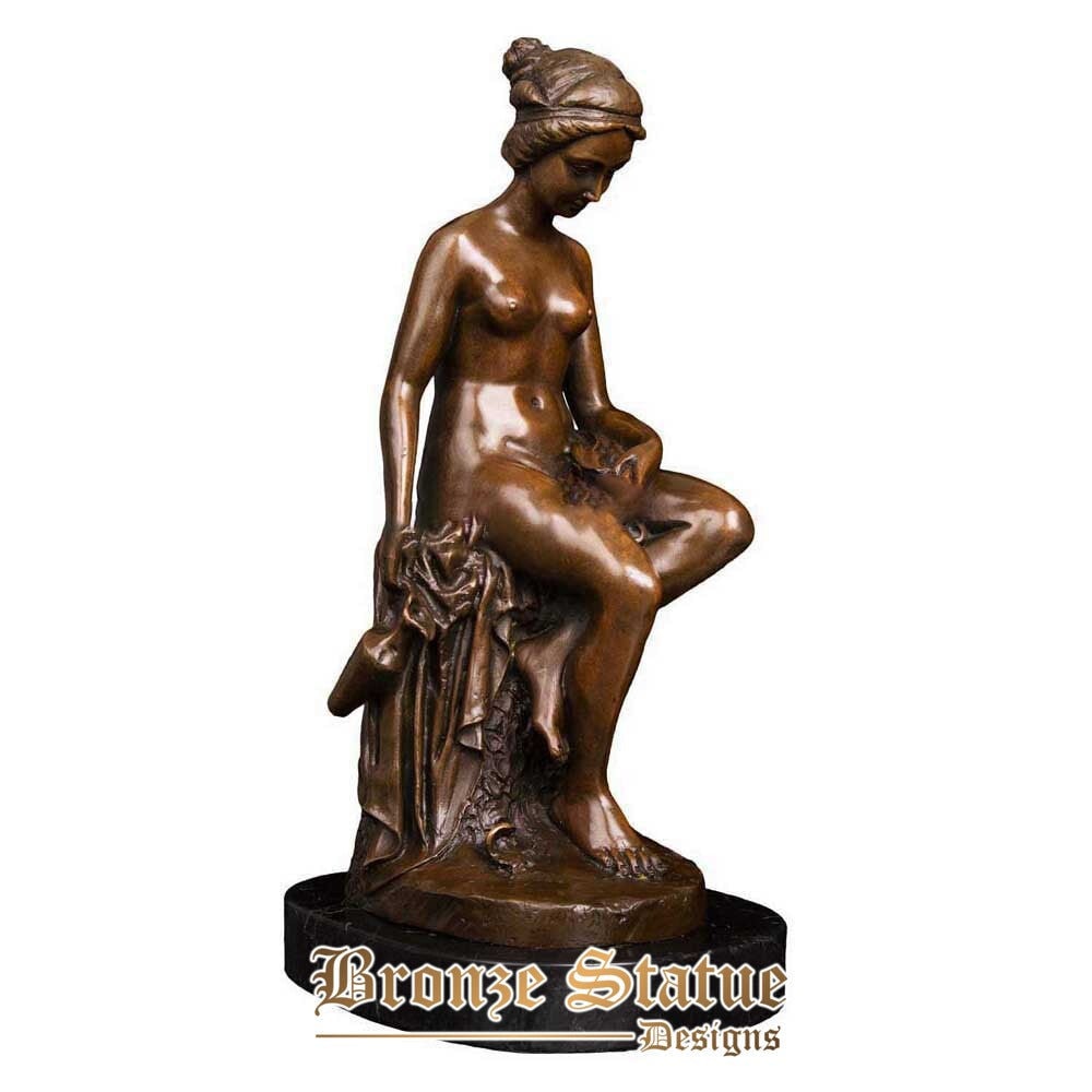 Sitting naked female statue bronze erotic art bare woman sculpture nudes collection decoration