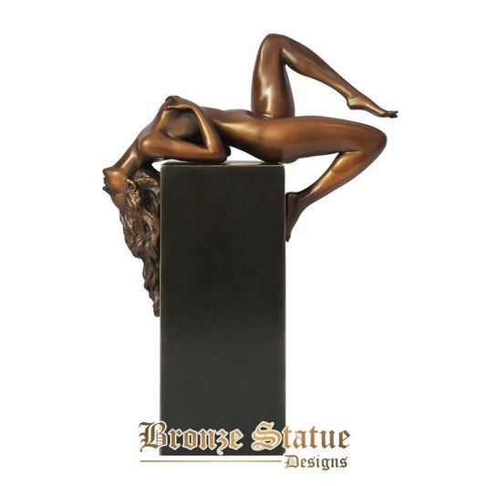 Nude reclining woman bronze statue modern erotic female naked girl sculpture art decoration gifts