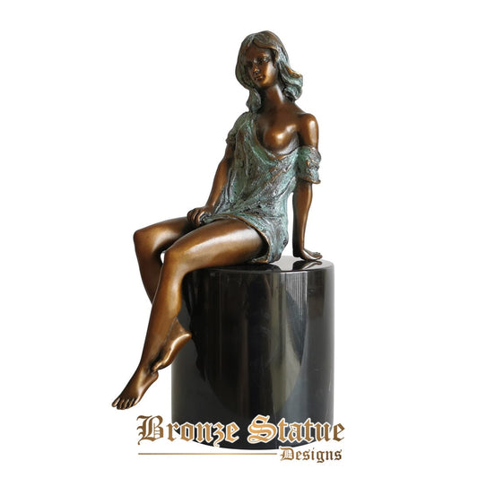 Estátua de mulher sexy sentada nua de bronze escultura feminina ocidental erótica mulher nua arte moderna
