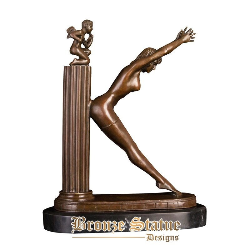 Angle baby and nude woman bronze statue sculpture vintage art gallery bookend decoration
