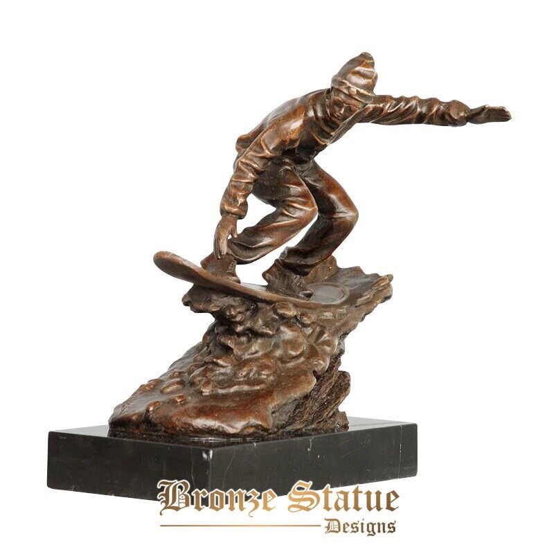 Bronze skiing man statue sculpture modern sport brass figurine art office gallery ornament birthday gifts