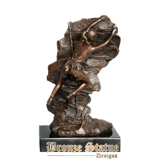 Bronze rock climbing female statue brass sport sculpture figurine art hot casting indoor decor