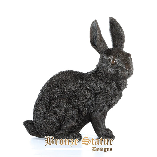 Rabbit statue real bronze chinese zodiac animal hare feng shui sculpture figurine art home office decor ornament