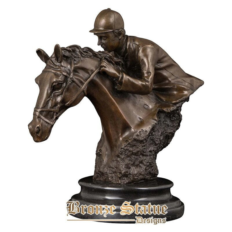 Bronze ridding horse man bust statue horseman sculpture modern sport art office desktop home decor gifts