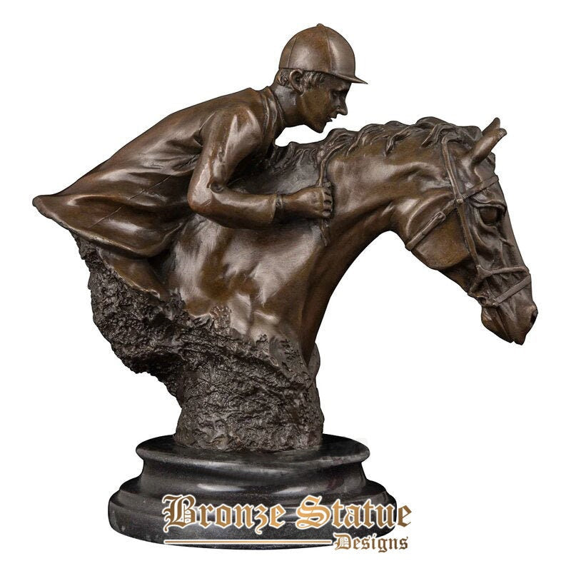 Bronze ridding horse man bust statue horseman sculpture modern sport art office desktop home decor gifts