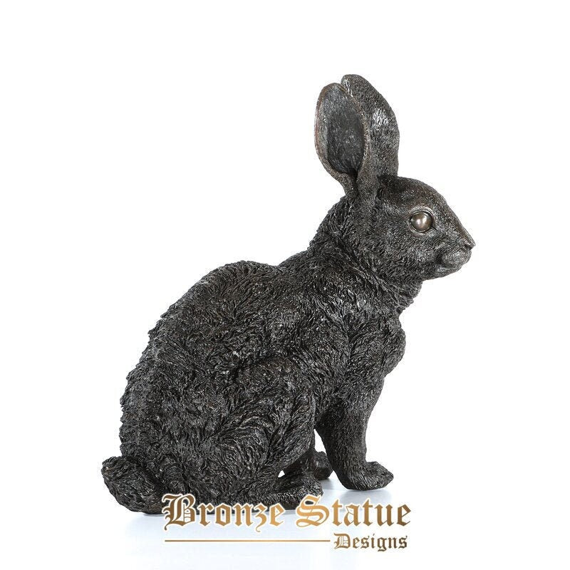 Rabbit statue real bronze chinese zodiac animal hare feng shui sculpture figurine art home office decor ornament