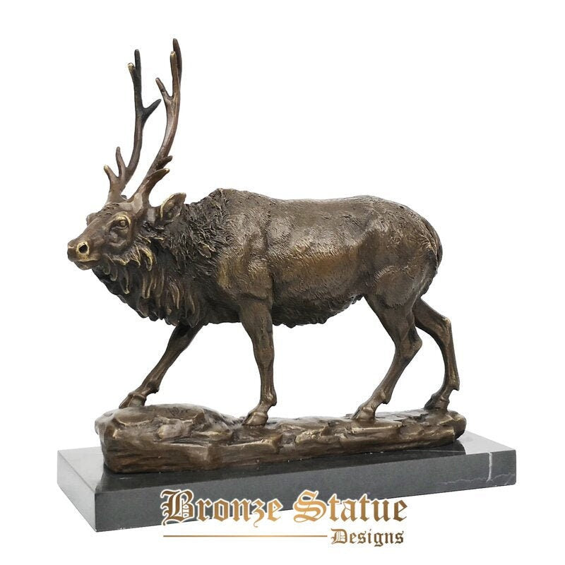 Luck deer statue bronze elk sculpture wildlife figurine art marble base birthday gift home decor