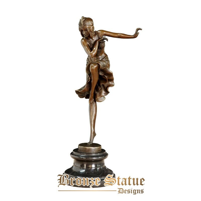 Girl in dress dance bronze sculpture female modern dancer statue vintage art figurine living room decor