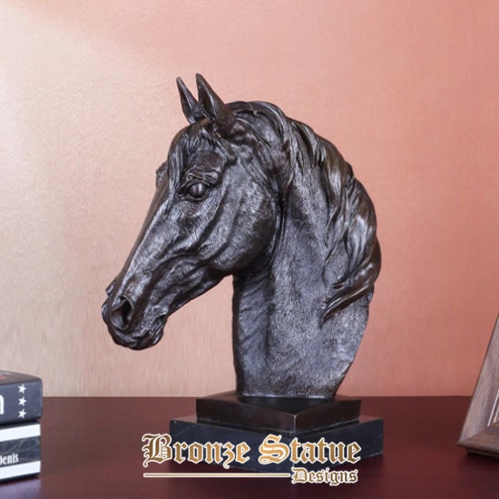 Bronze horse head statue animal bust sculpture art office table home decor chinese zodiac figurine