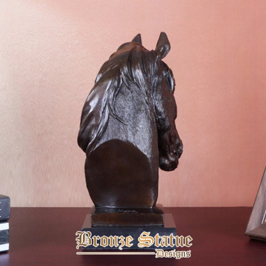 Bronze horse head statue animal bust sculpture art office table home decor chinese zodiac figurine