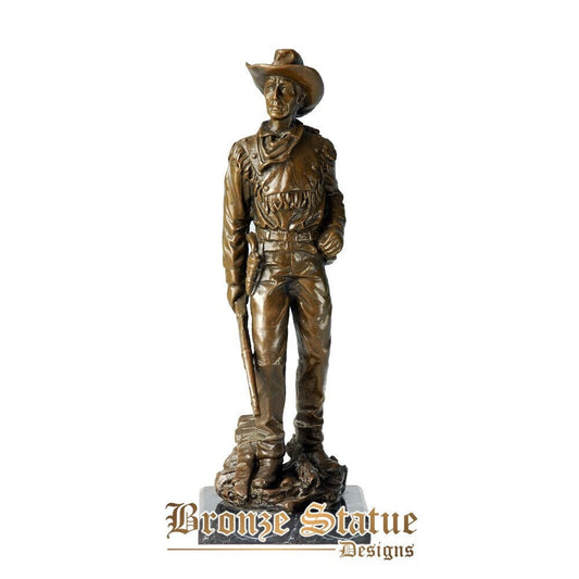 Bronze sculpture western cowboy with gun statue art marble base hot casting office table decoration