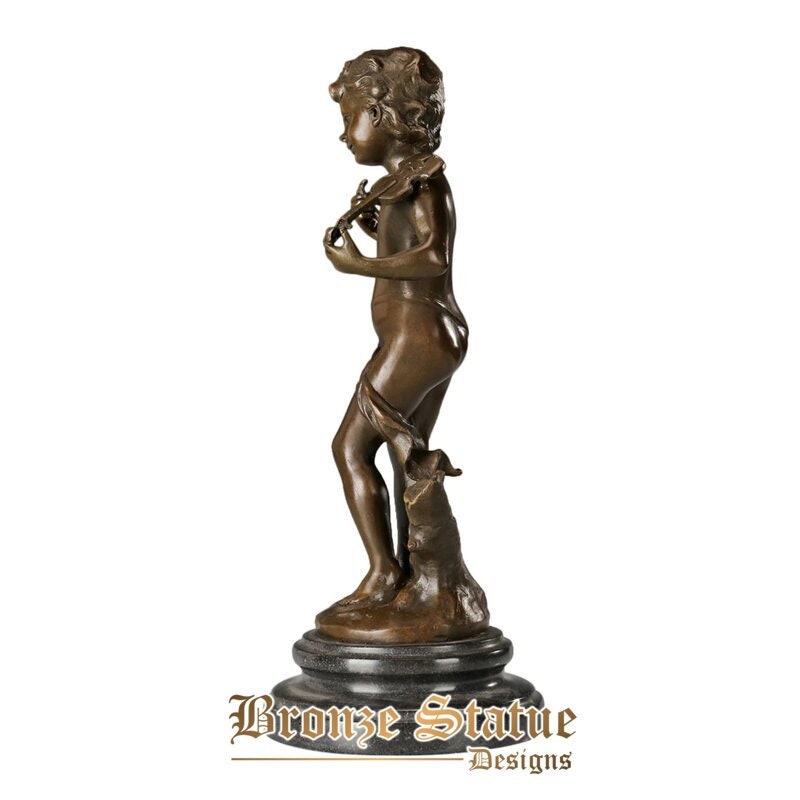 Playing the violin boy statue figurine bronze vintage copper art child sculpture marble base kids gifts living room decor