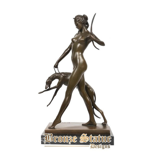 Bronze greek mythology goddess diana artemis statue antique hunter sculpture art classy home decor