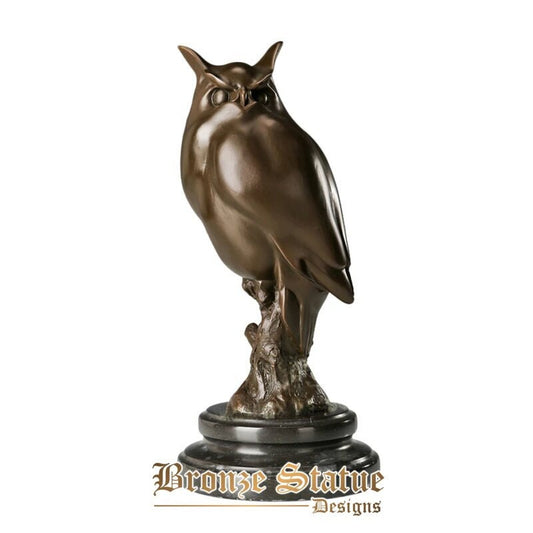 Owl bronze statue figurine with marble base bird copper sculpture art study room decor kids birthday gifts