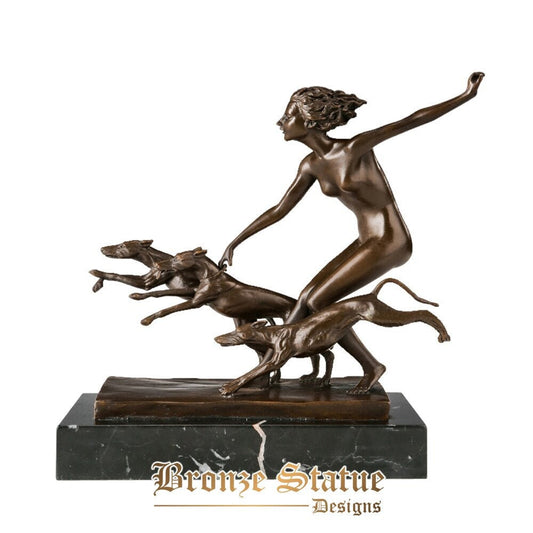 Diana Statue Jagd und Mondgöttin Skulptur Bronze griechische Artemis nackte Messingfigur Wohnzimmer Dekor Vintage Kunst