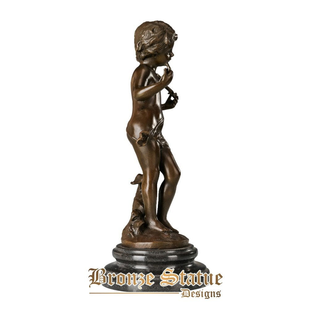 Playing the violin boy statue figurine bronze vintage copper art child sculpture marble base kids gifts living room decor