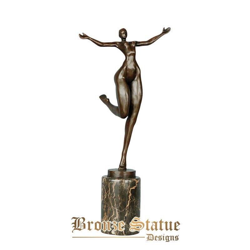 Hugging pose nude female statue bronze modern abstract sculpture art naked woman figurine marble base