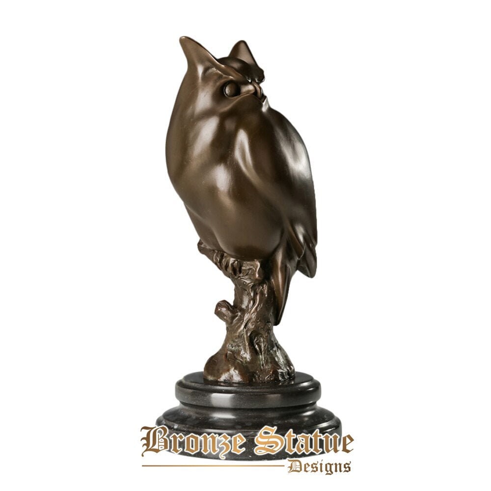 Owl bronze statue figurine with marble base bird copper sculpture art study room decor kids birthday gifts