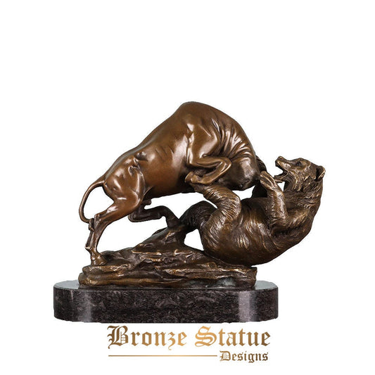 Bronze bull vs bear statue wall street sculpture animal fighting art business gift home decor