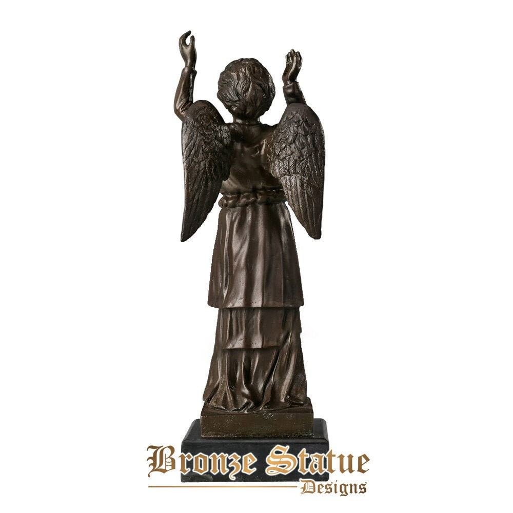 Little angel bronze statue sculpture exquisite antique boy figurine art marble base superior home decor christmas gifts