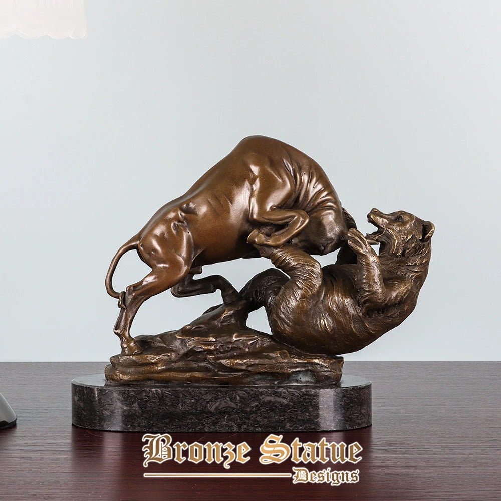 Bronze bull vs bear statue wall street sculpture animal fighting art business gift home decor