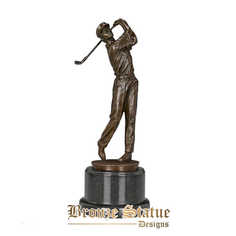 Bronze golf man statue sculpture sport male modern art home decor | 13in | 33cm