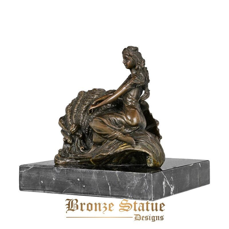 Bronze shell young woman statue book end sculpture modern figurine art home study decor