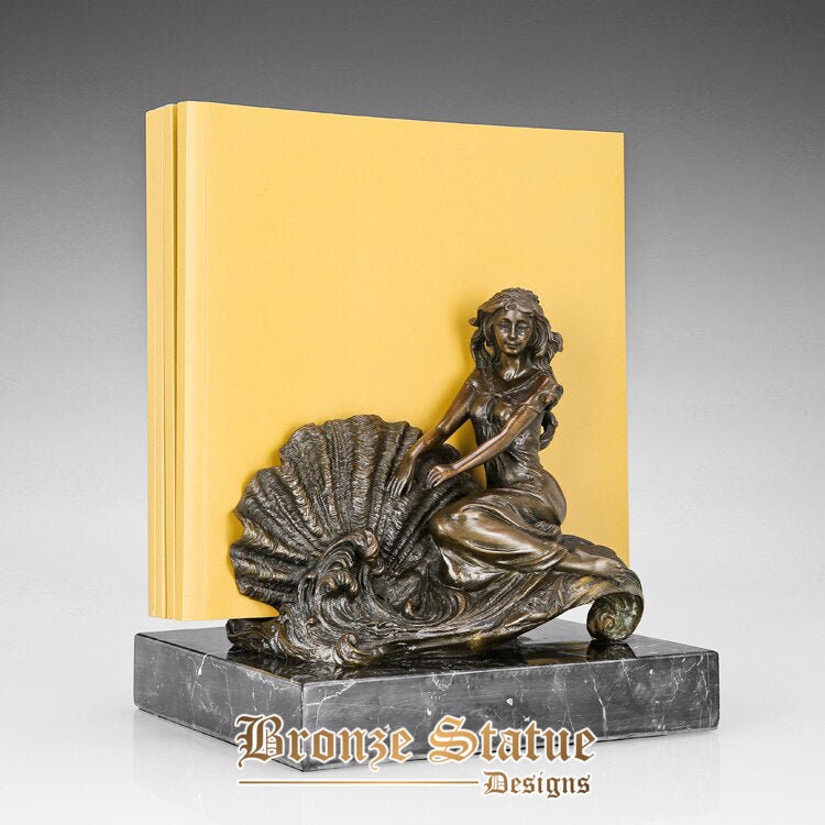 Bronze shell young woman statue book end sculpture modern figurine art home study decor