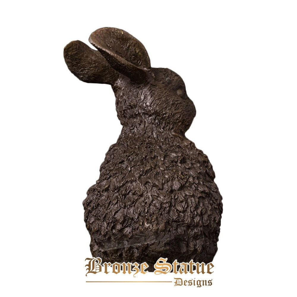 Bronze rabbit statue animal figurine wild hare sculpture chinese zodiac feng shui vintage art decor