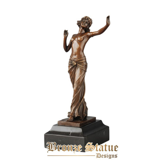 Escultura de bronze estátua de dança de mulher nua base de mármore moderno ocidental feminino nu arte decoração presente