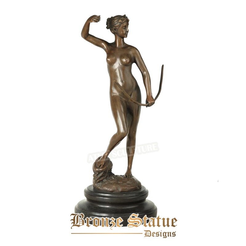 Antique sculpture art nude woman with bow statue hot cast bronze vintage classy home decoration