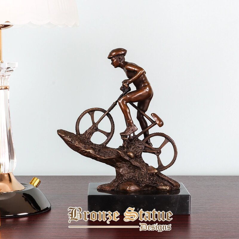 Man riding mountain bike bronze sculpture male cyclist statue sport figurine art home desk decor gifts