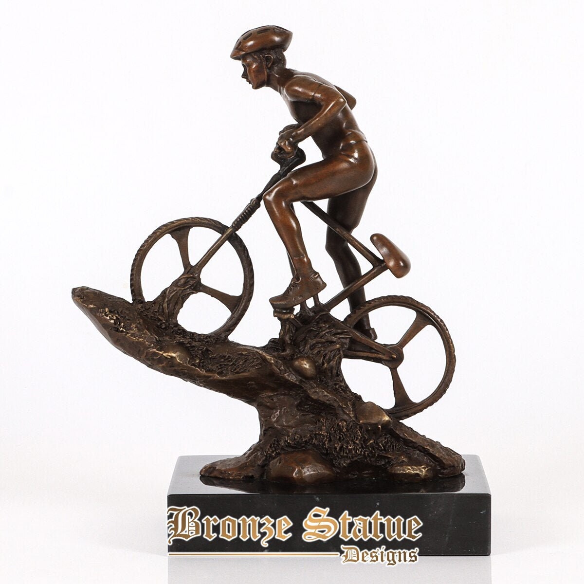 Man riding mountain bike bronze sculpture male cyclist statue sport figurine art home desk decor gifts