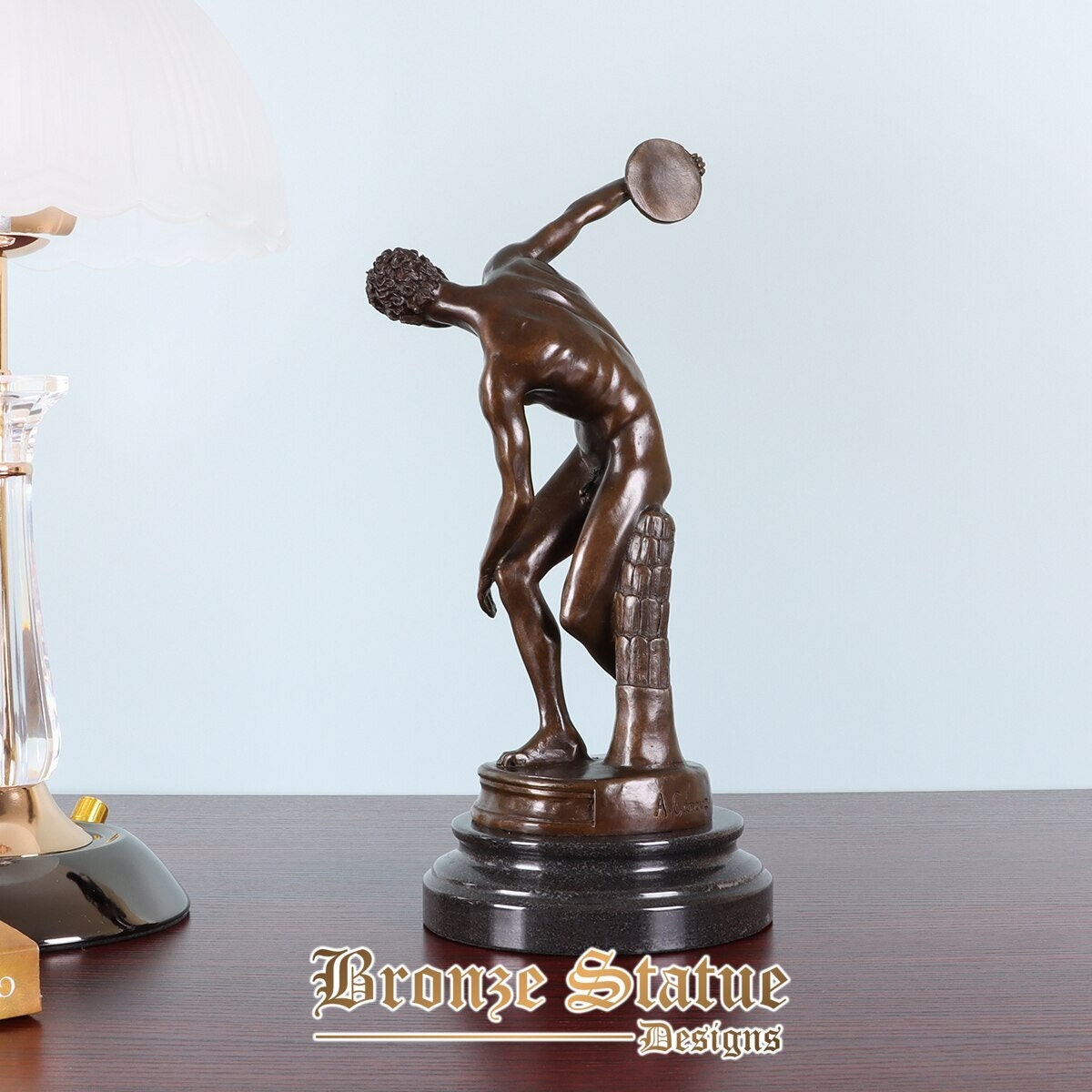 Bronze classic discus thrower statue discobolos sculpture by greek famous myron replica antique figurine art home decor