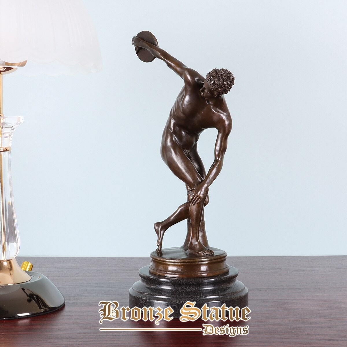 Bronze classic discus thrower statue discobolos sculpture by greek famous myron replica antique figurine art home decor