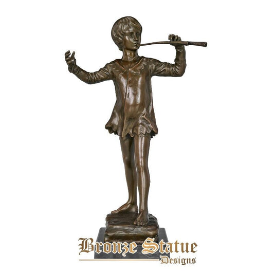Boy play the flute sculpture statue bronze vintage copper figurine home decor