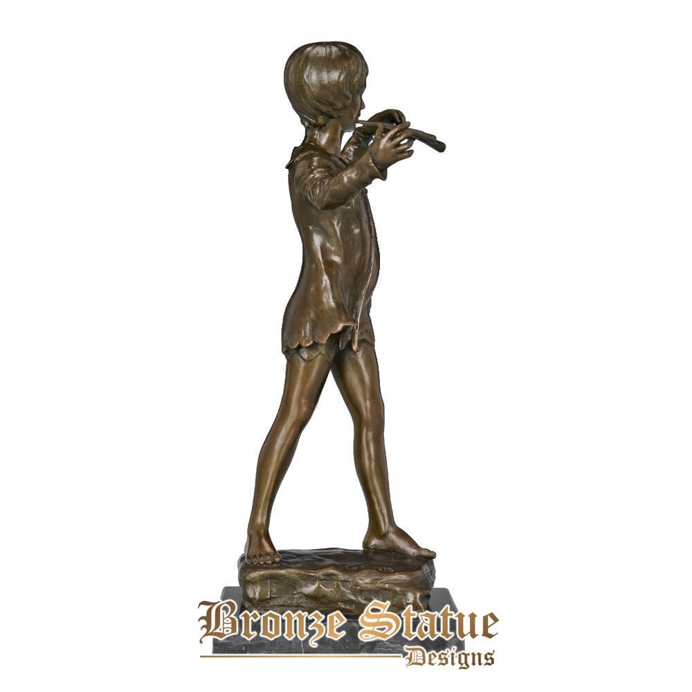 Boy play the flute sculpture statue bronze vintage copper figurine home decor