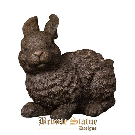 Pure bronze rabbit statue sculpture chinese zodiac hare feng shui lucky animal figurine vintage art for home