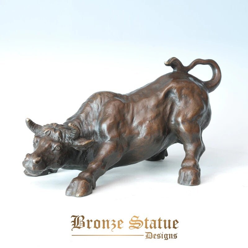 Wall street bull statue bronze bull stock market lucky bull sculpture animal figurine art office desktop decor business gifts