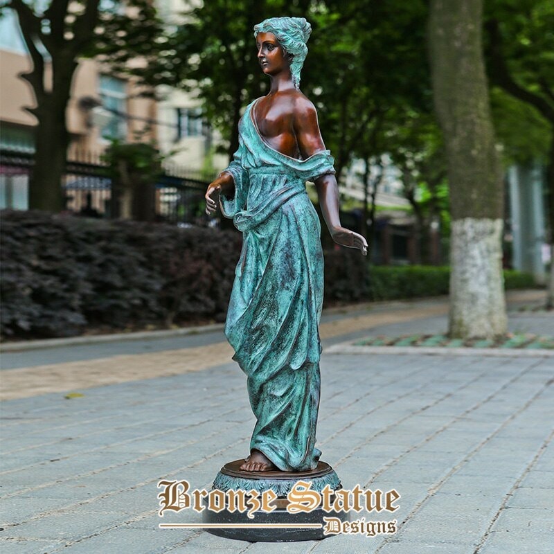 Grande escultura de bronze clássica estátua de mulher jovem jardim decoração ao ar livre