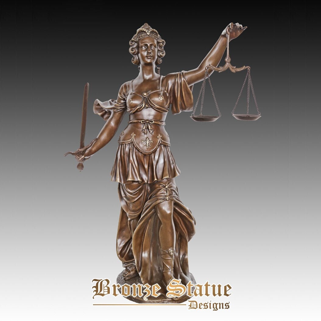 Life size lady scales of justice statue sculpture bronze greek goddess themis justitia antique art home office decor