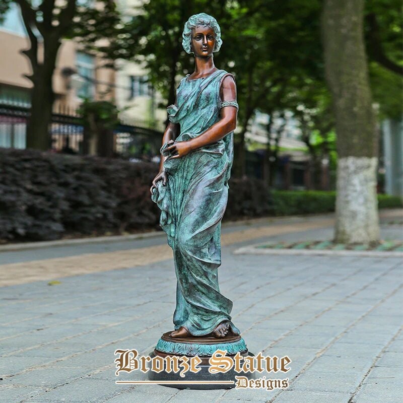 Statue in bronzo da fanciulla di grandi dimensioni, sculture in bronzo vintage per la decorazione del giardino all'aperto