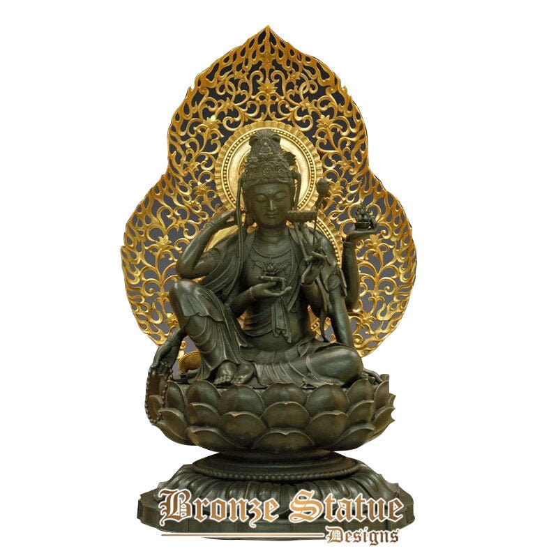 Real god gilding ruyi wheel guanyin bodhisattva statue tibetan buddhism buddha sculpture art hot cast bronze large size