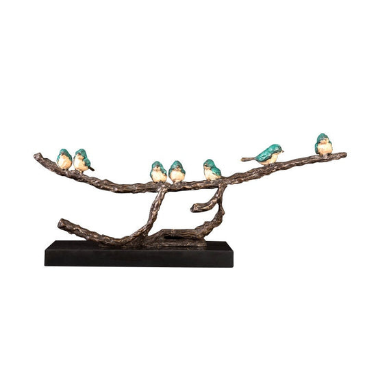 Seven Birds on a Branch | Blue Birds | Outside Decor | Bronze Sculpture