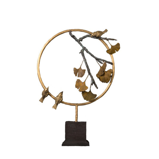 Three Birds on a Branch with Leaves | Bronze Birds | Wildlife Sculpture