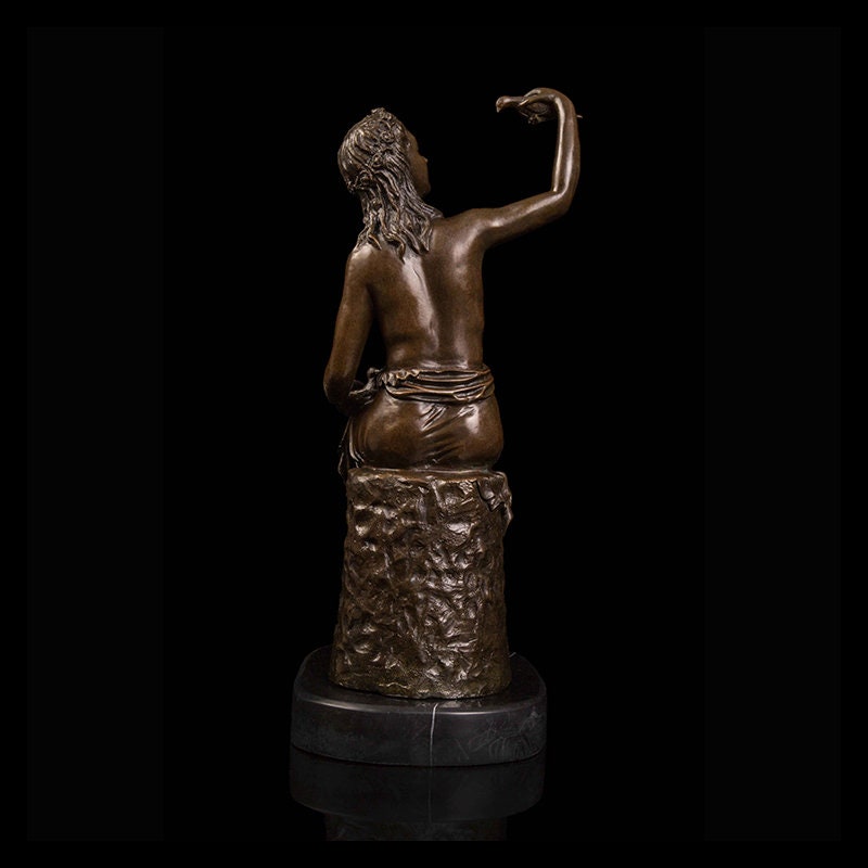 Schöne Frauen mit Vögeln | Bronzestatue | Antike Skulptur