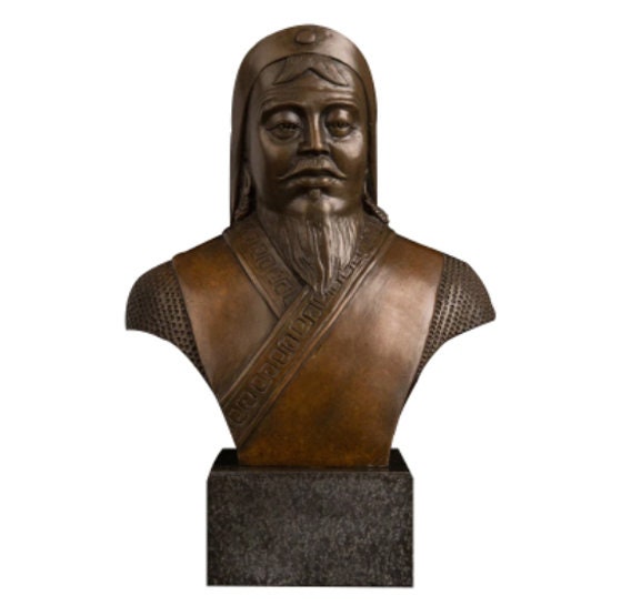 Genghis Khan Bronze Head Bust | Mongol Empire Statue | Warrior Sculpture