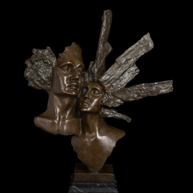 Abstract Bronze Head Bust | Male and Female Sculpture