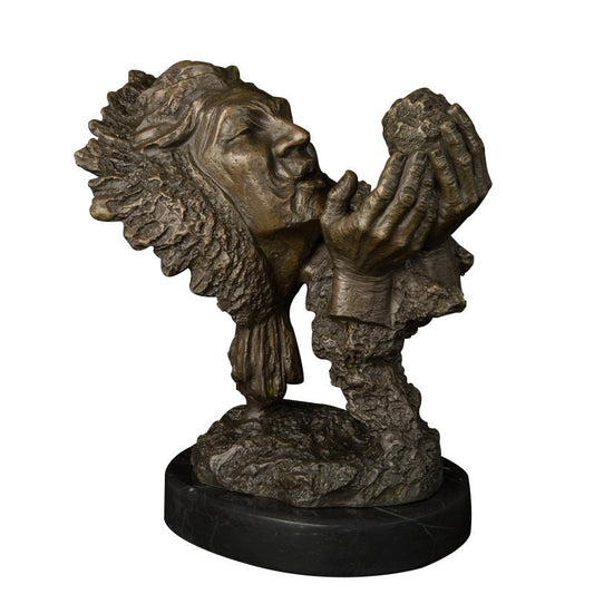 Amerikanische Indianer-Bronzestatue | Kopfbüste Skulptur