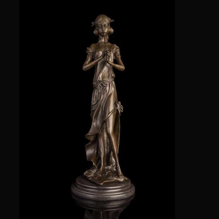 Girl Playing Flute | Bronze Statue | Music Sculpture